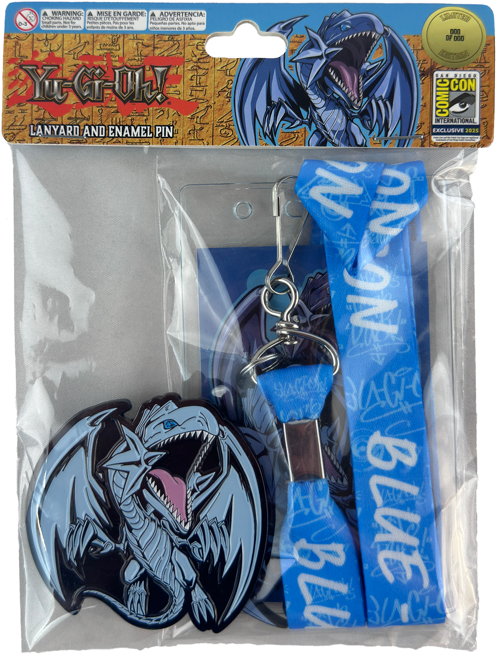 2025 SDCC Exclusive Yu-Gi-Oh Blue Eyes White Dragon Lapel Pin & Lanyard Set