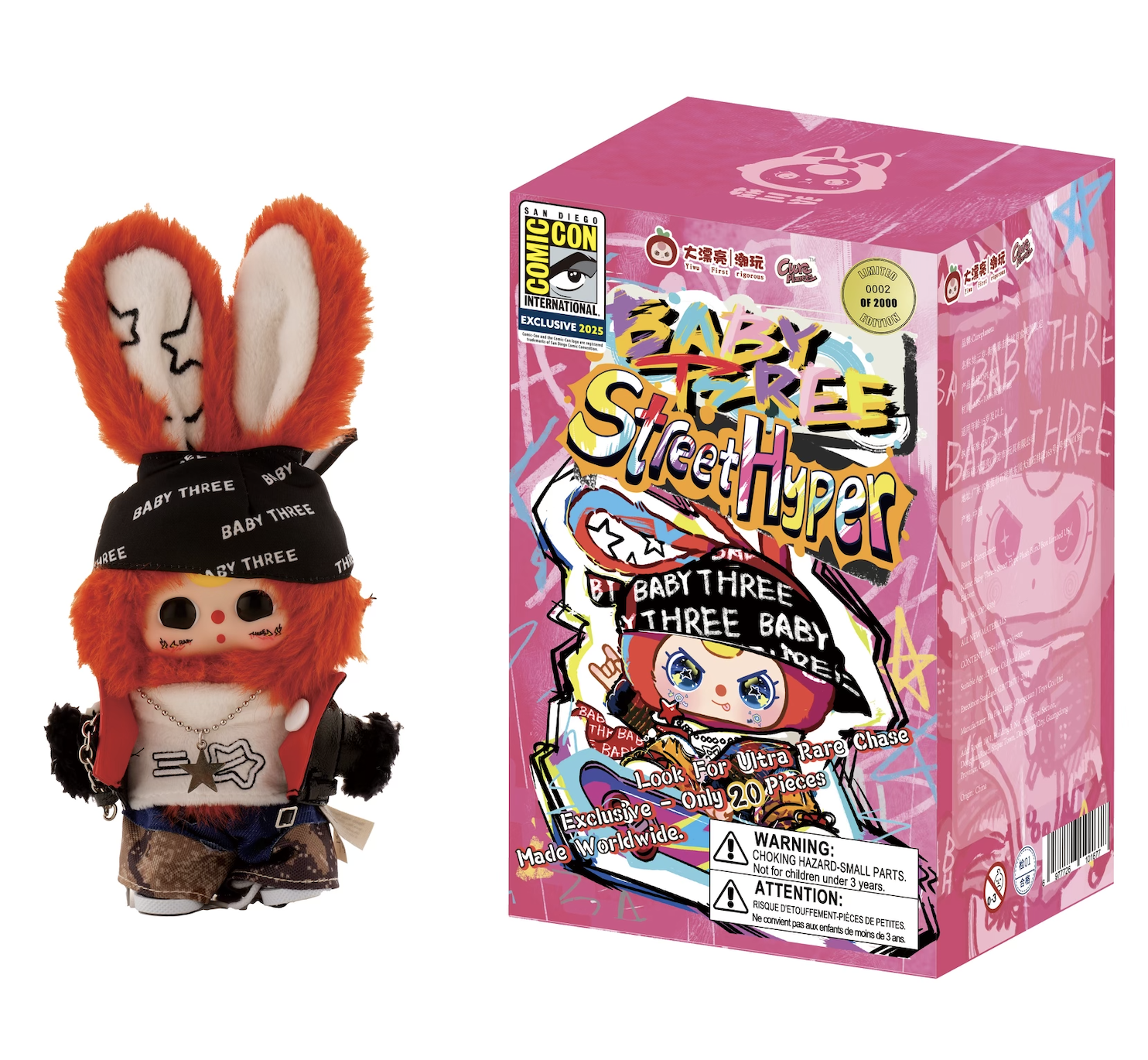 2025 SDCC Exclusive Baby Three "Street Hyper" Vinyl Collector Plush - Pink Box