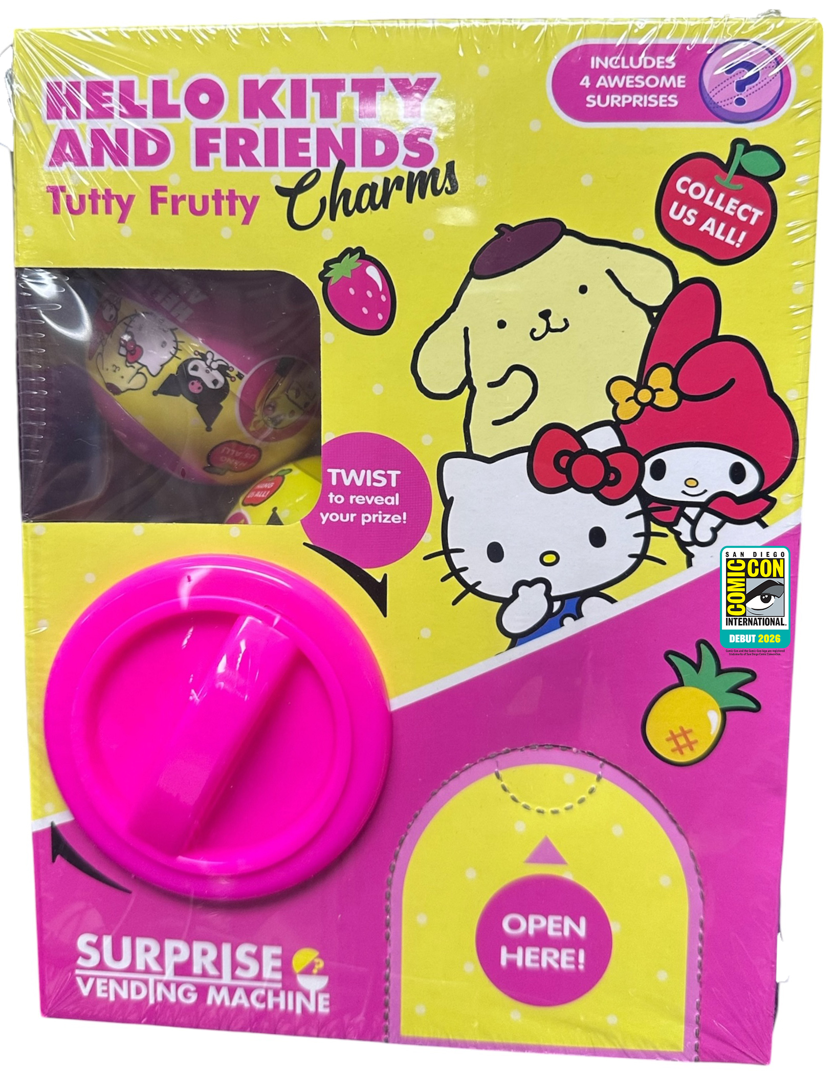 2026 SDCC Debut Hello Kitty Tutti Frutti Mini Vending Machine Capsule Figure Set