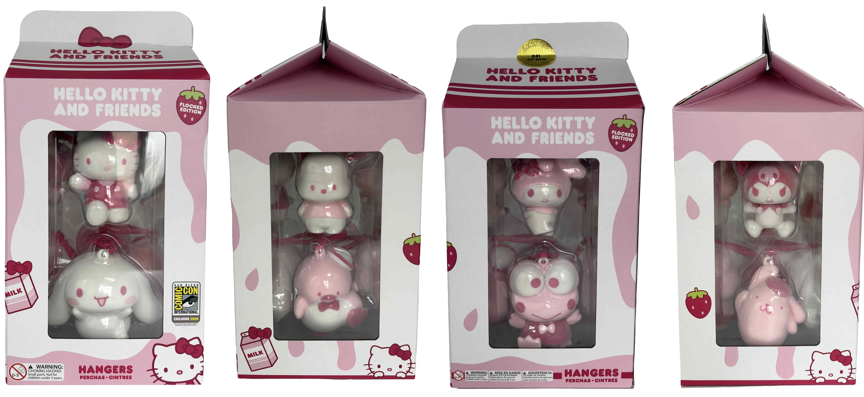 2026 SDCC Exclusive Hello Kitty "Strawberry Milk" Flocked 8 Piece Figure Set