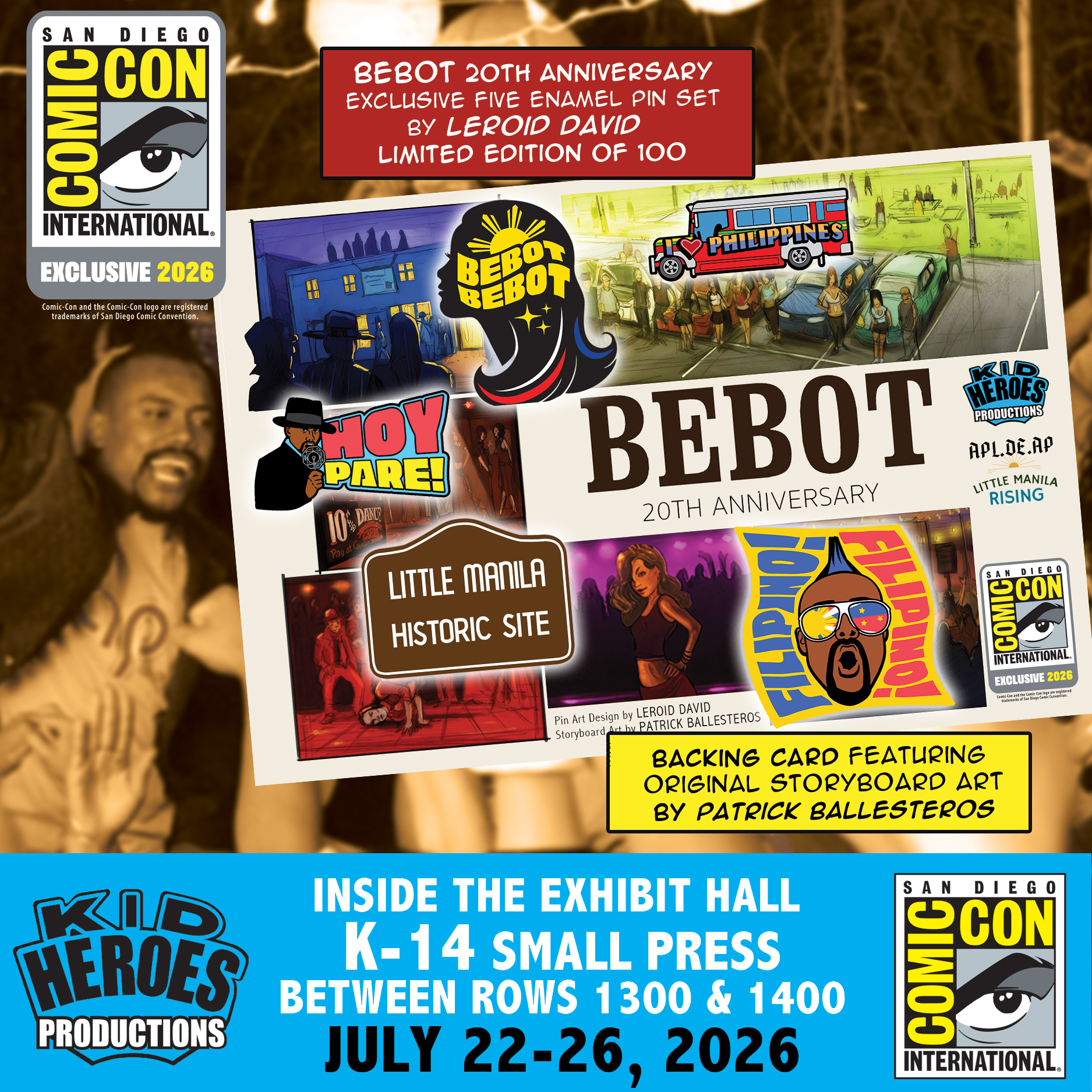 BEBOT 20th ANNIVERSARY 5 Enamel Pin Set 2026 San Diego Comic-Con Exclusive LE 100