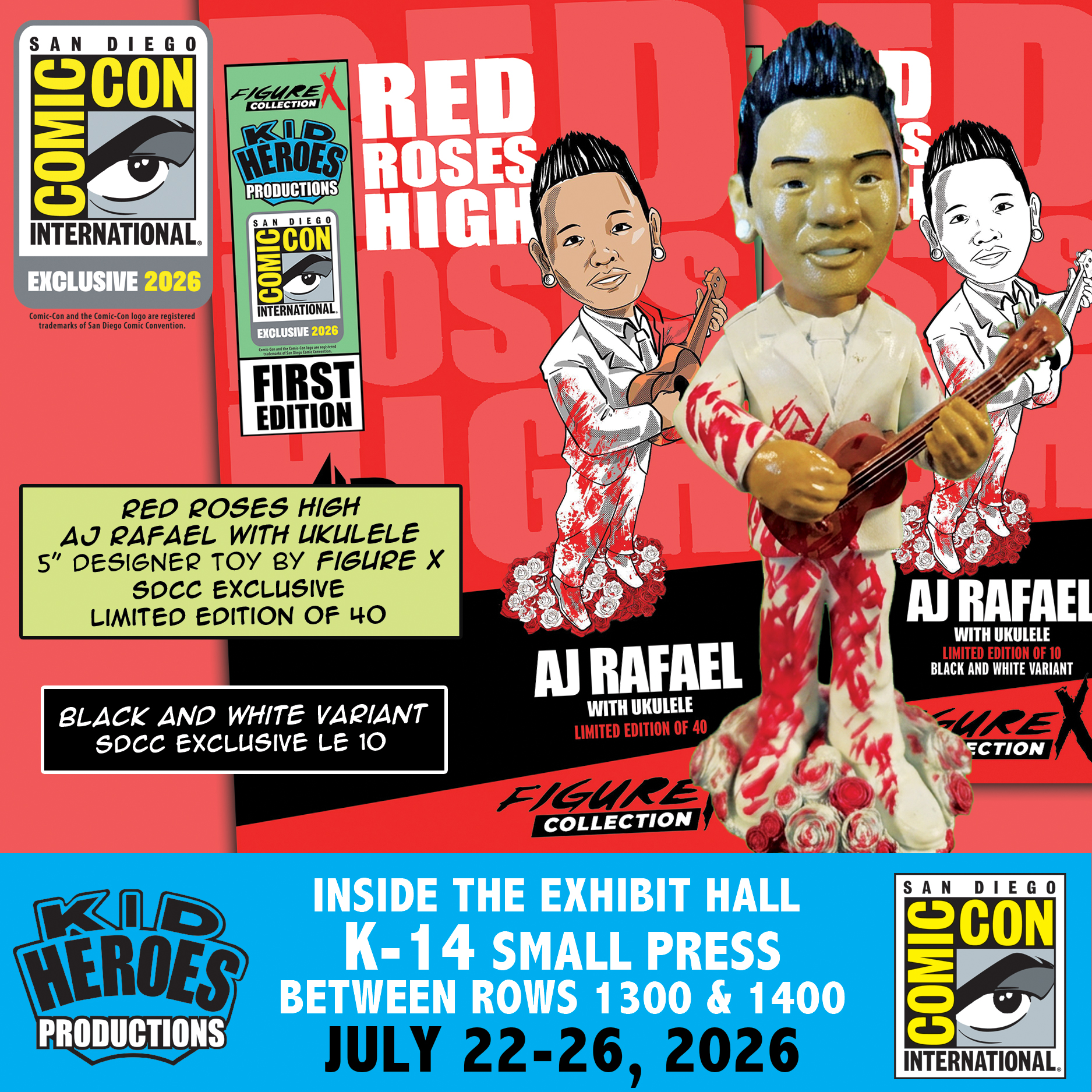 RED ROSES HIGH AJ RAFAEL w/ Ukulele 5" Designer Toy 2026 San Diego Comic-Con Exclusive by Figure X L