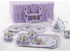 8000-7:  Tin Tea Set with Tray, Pansy