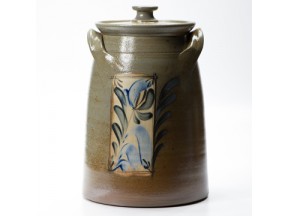 Salt glazed Stoneware Lidded Crock with Mixed Floral Design