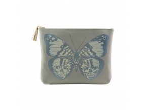 Butterfly Skull Zipper Clutch, Pale Blue
