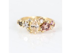 Blush and Champagne Diamond Cluster Engagement Ring