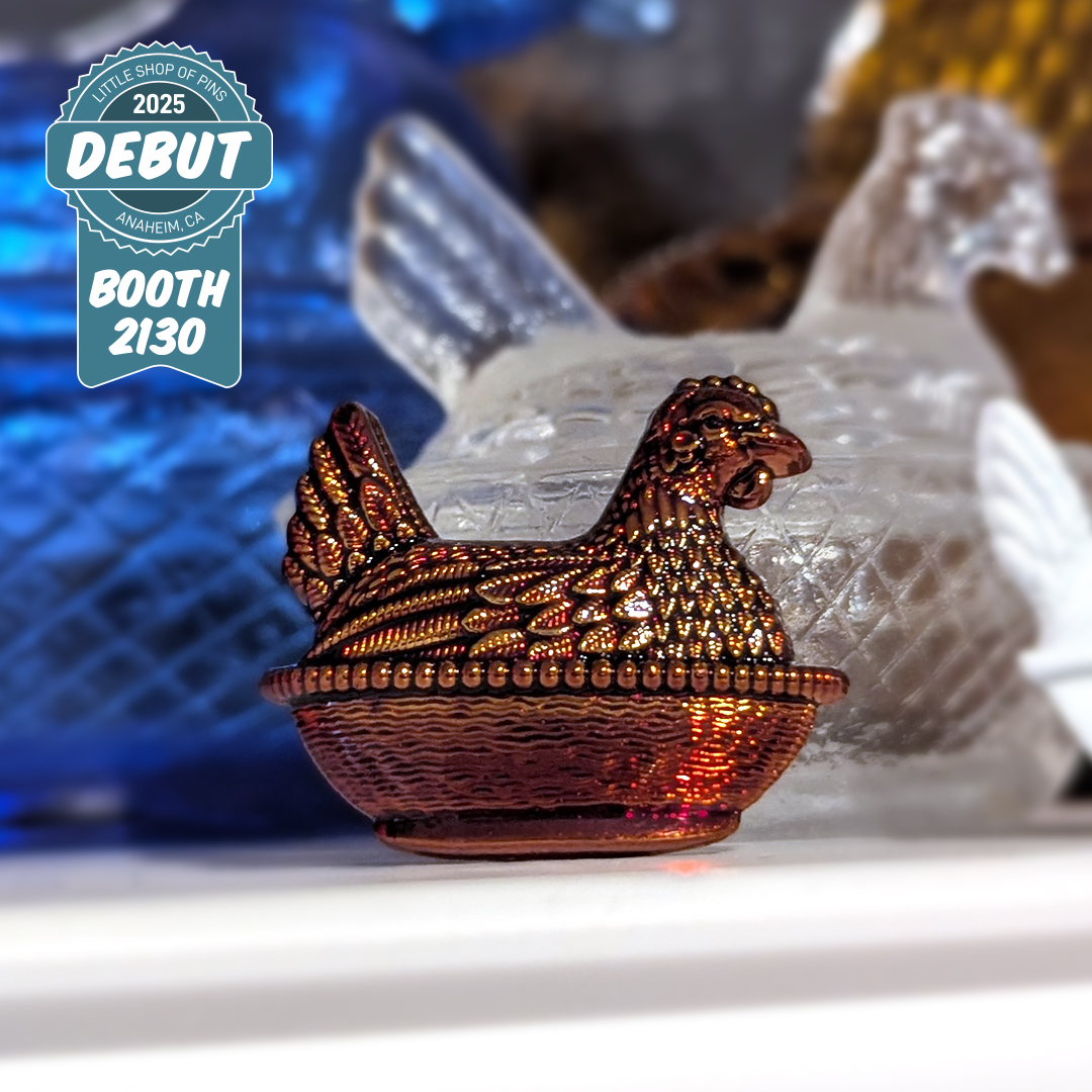 Antique Glass Chicken Pins - Amber